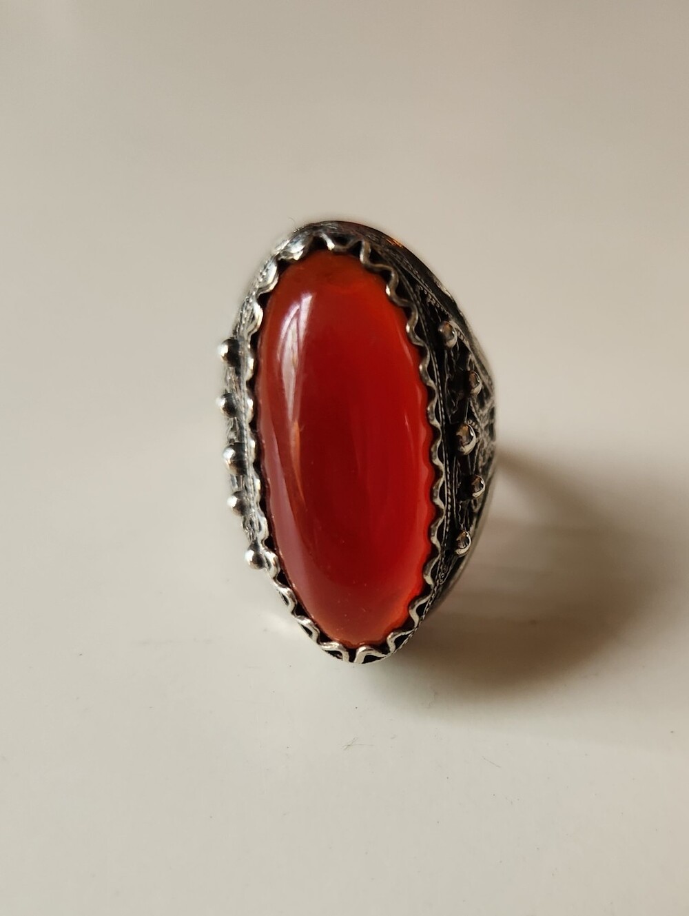 Sterling Silver Red Carnelian Oval Statement Ring